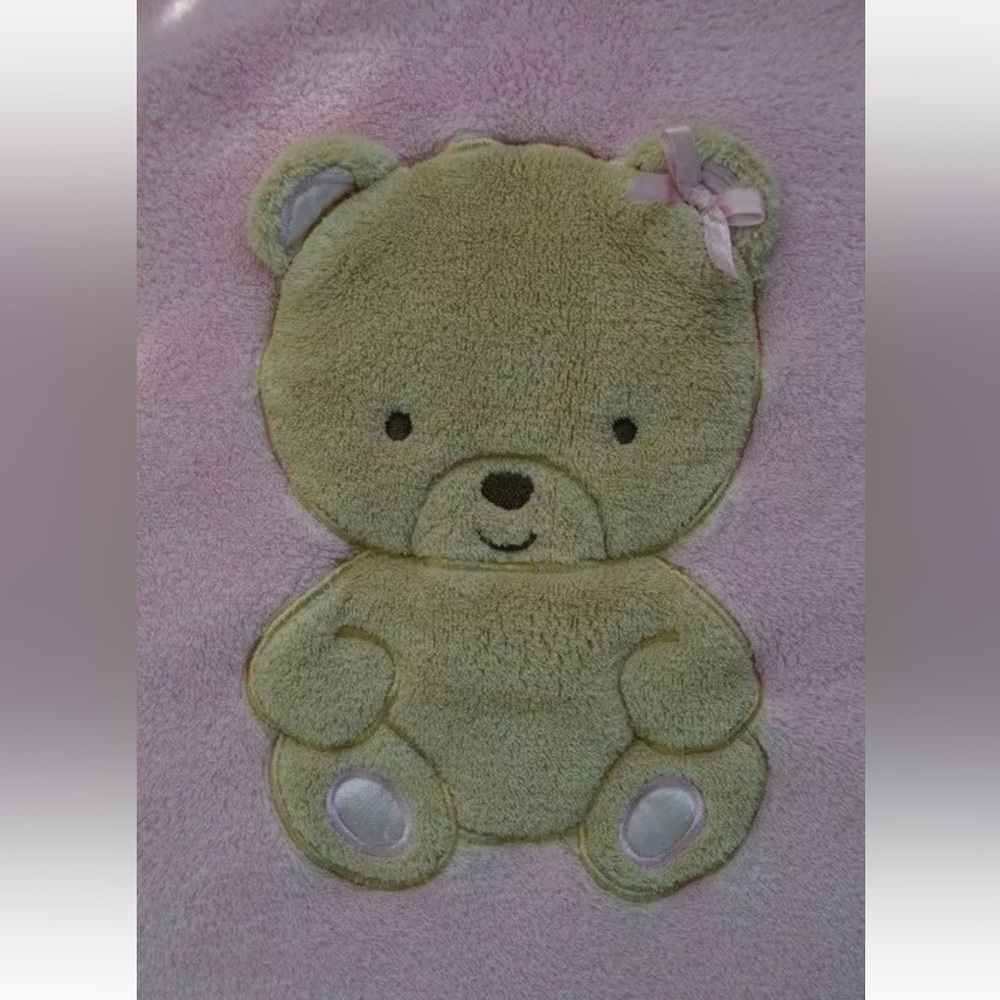 Okie Dokie Teddy Bear Baby Blanket Pink Tan Bow Security Lovey